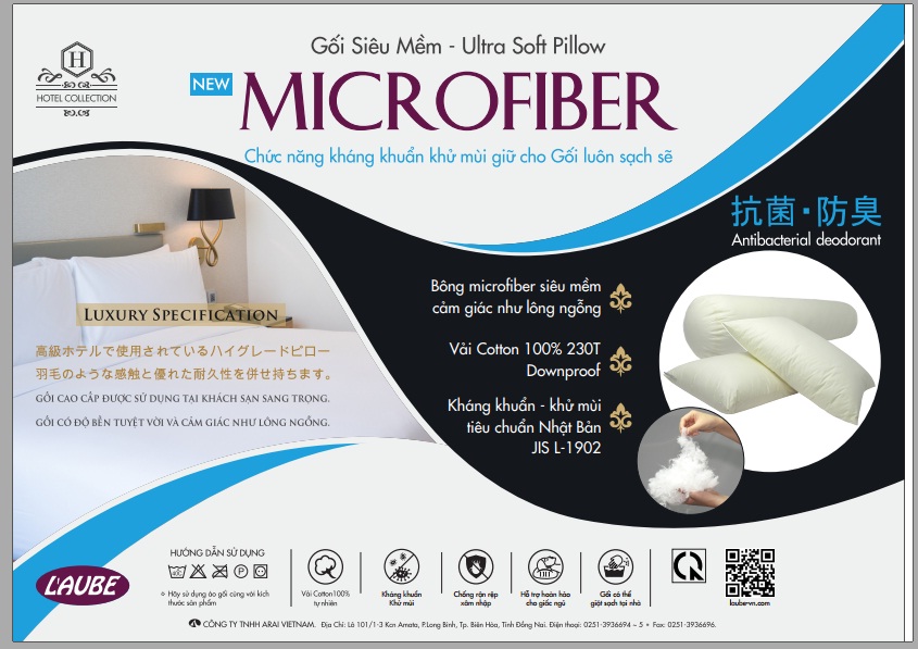 [HCM]Gối siêu mềm Microfiber Laube Kháng Khuẩn 40x60cm siêu mềm