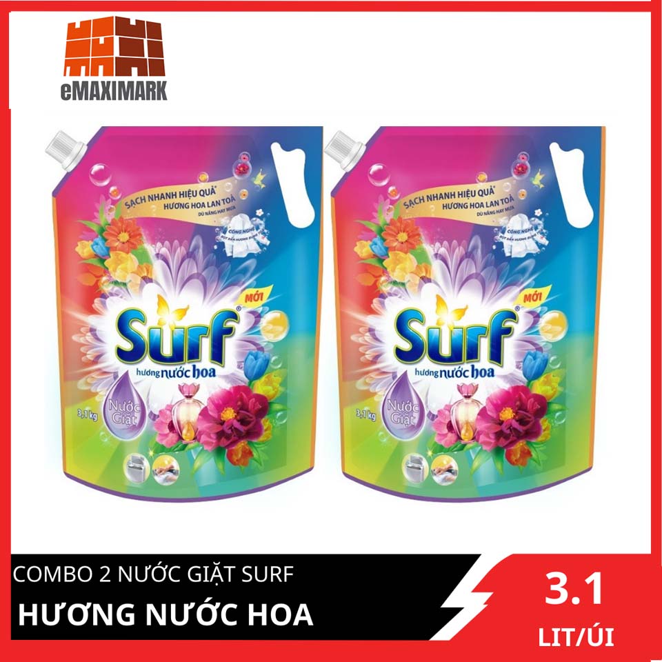 [HCM ship 2h] Combo 2 Túi Nước Giặt Surf Hương Nước Hoa Túi 2.9KG