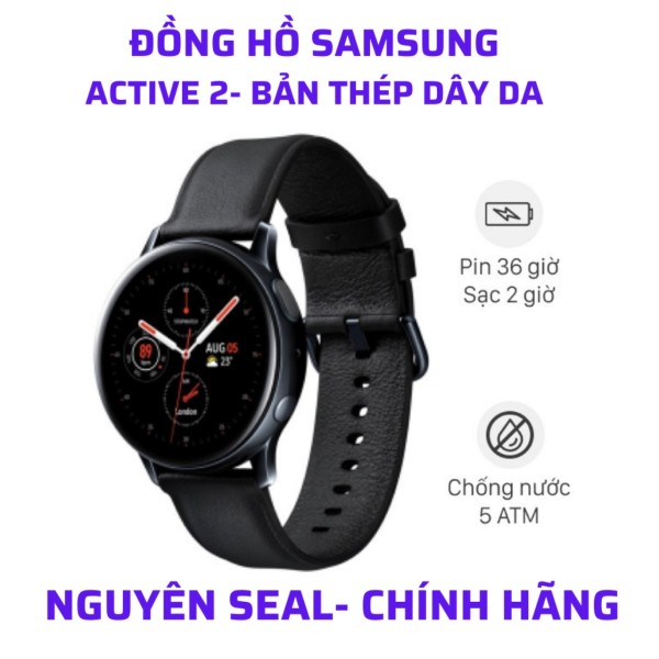 Đồng Hồ Samsung Galaxy Watch Active 2, Model R820, Tặng Kèm Dây Đeo, Đo Nhịp Tim, Màn Hình 44mm, Viền Thép Dây Da Hàng Chính Hãng