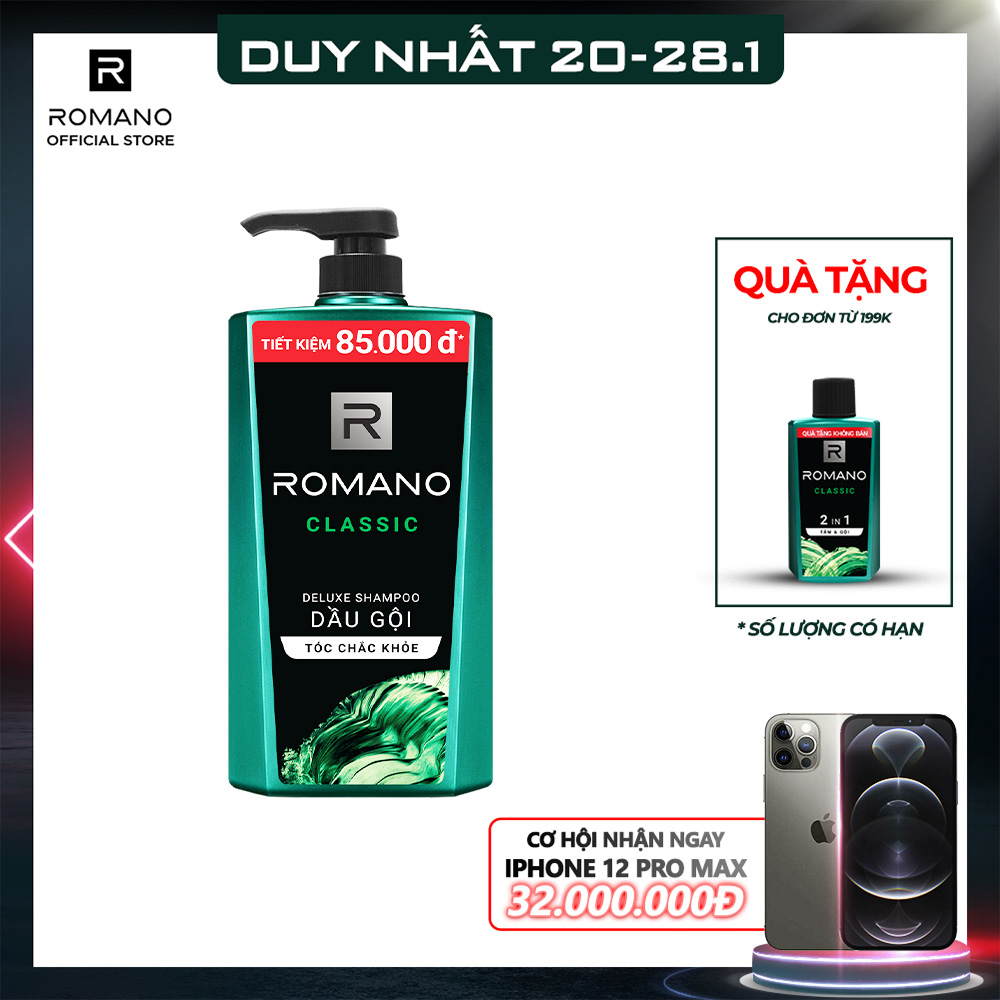 Dầu gội cao cấp Romano Classic cổ điển lịch lãm tóc chắc khỏe 900gr