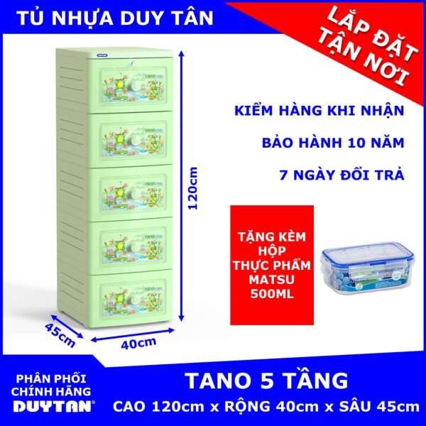 Tủ nhựa Duy Tân TANO 5 tầng tặng Hộp đựng thực phẩm cao cấp MATSU Duy Tân 500ml