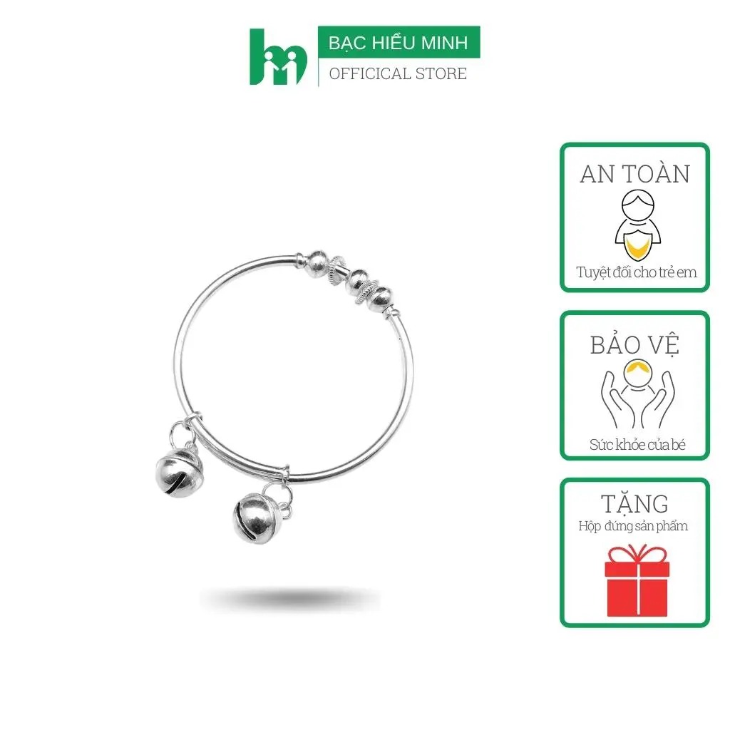 Lắc Tay Lắc Chân Trẻ Em Bạc Hiểu Minh LTE013 Dạng Kiềng Chuông Xinh Bảo Hành Vĩnh Viễn