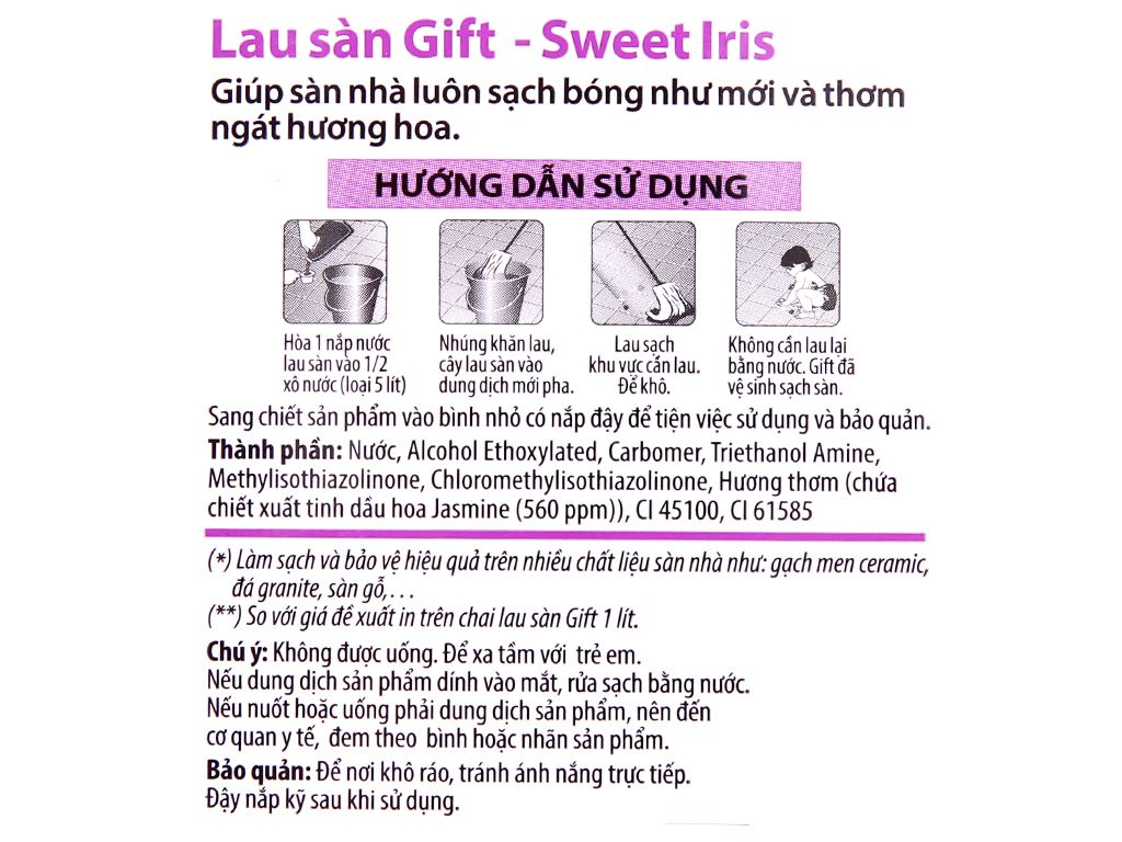 Làm Sạch Sàn Gift Hương Iris Trắng Khử Mùi & Diệt Khuẩn Bánh Kẹo Can 3.8kg