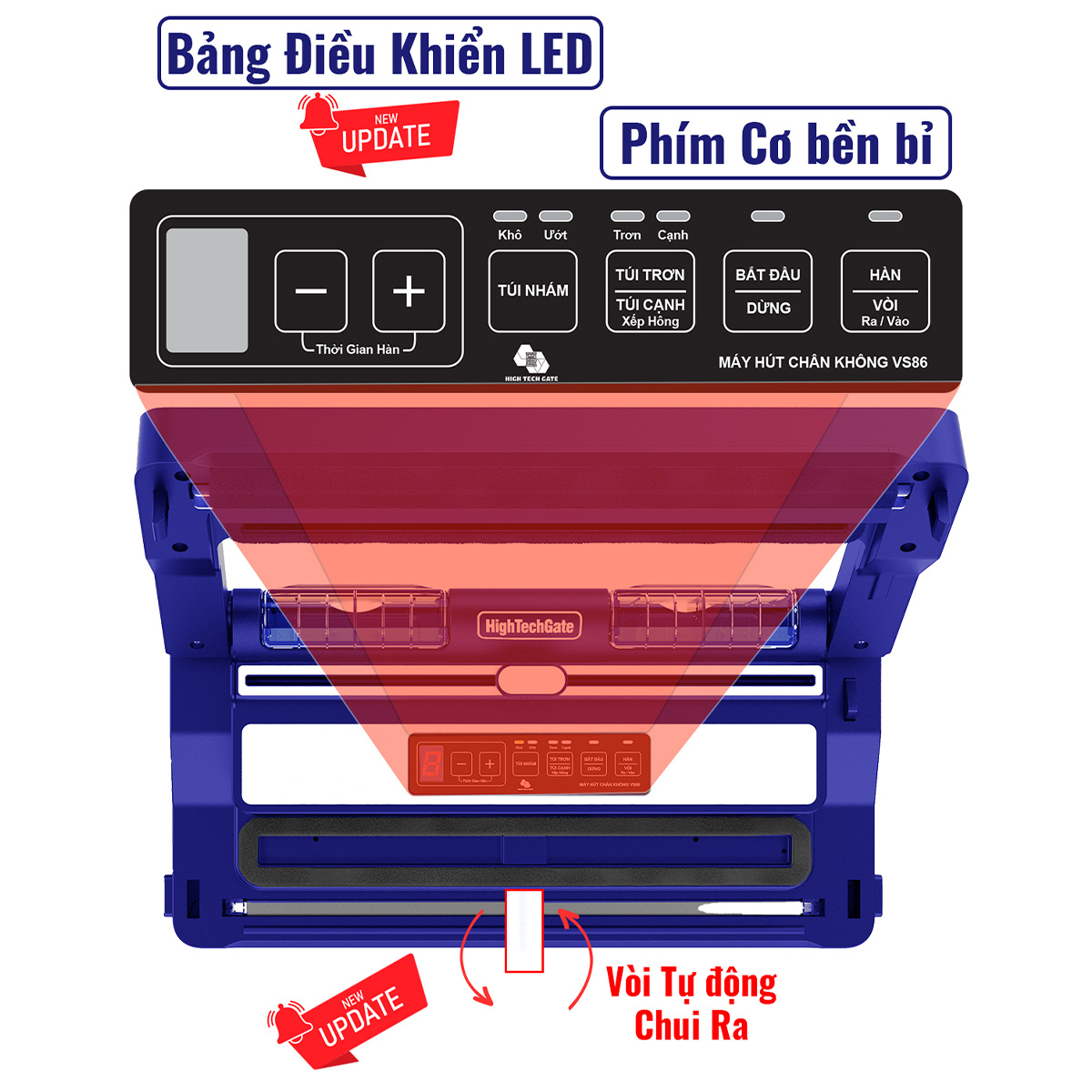 Máy hút chân không HTG-VS-86, hút mọi loại túi, công nghệ mới với chế độ hàn thông minh, hút 2 động cơ mạnh mẽ, hút và thổi phồng, hàng chính hãng