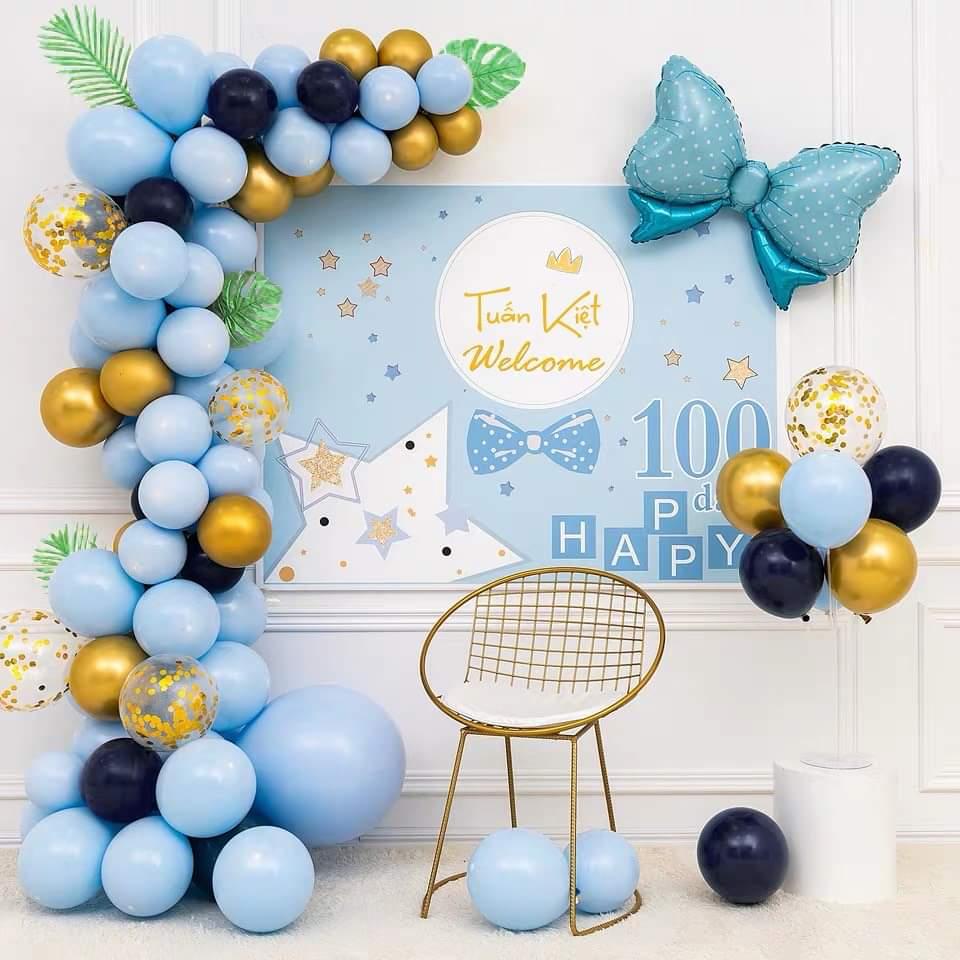 (KÈM BẠT VÀ IN TÊN) Set bóng sinh nhật cho bé trai đơn giản, trang trí sinh nhật cho bé tone màu xanh pastel siêu đẹp