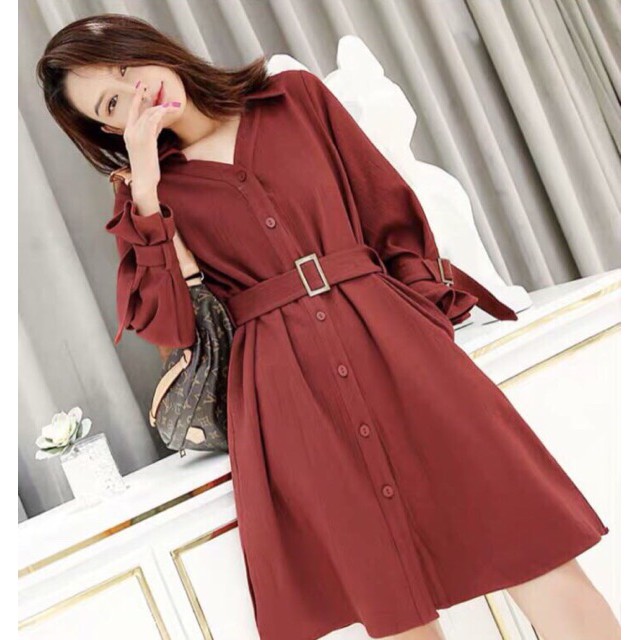 Đầm cam đất tay lỡ kèm belt