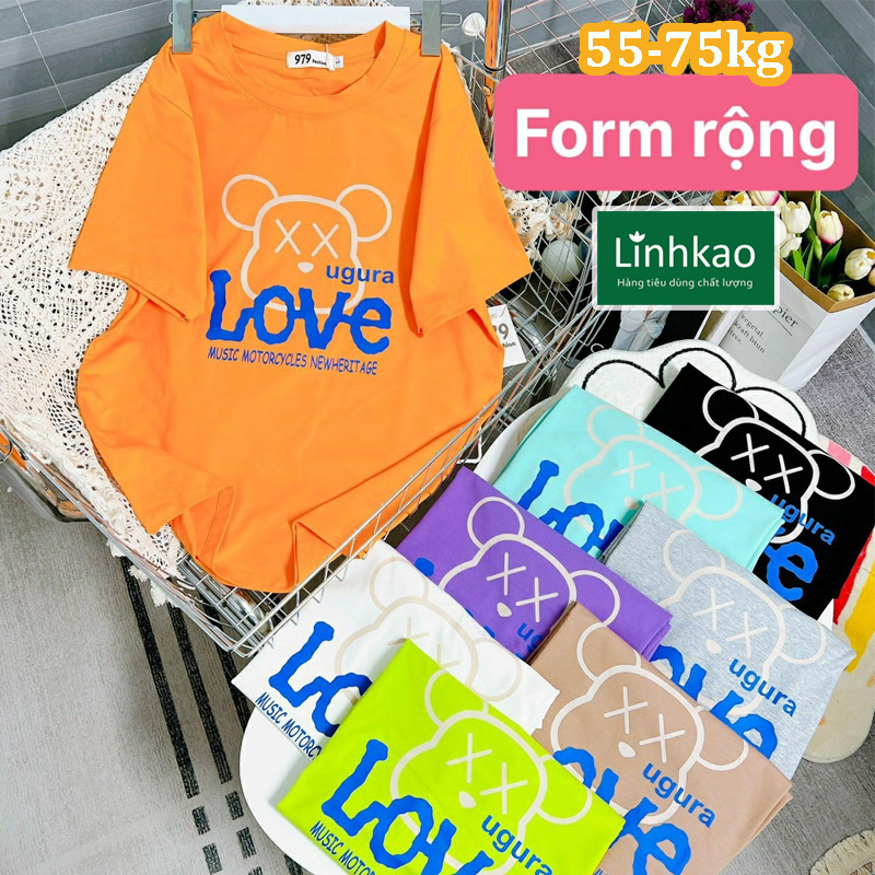 Áo thun 979 Gấu Love phom rộng mịn mát