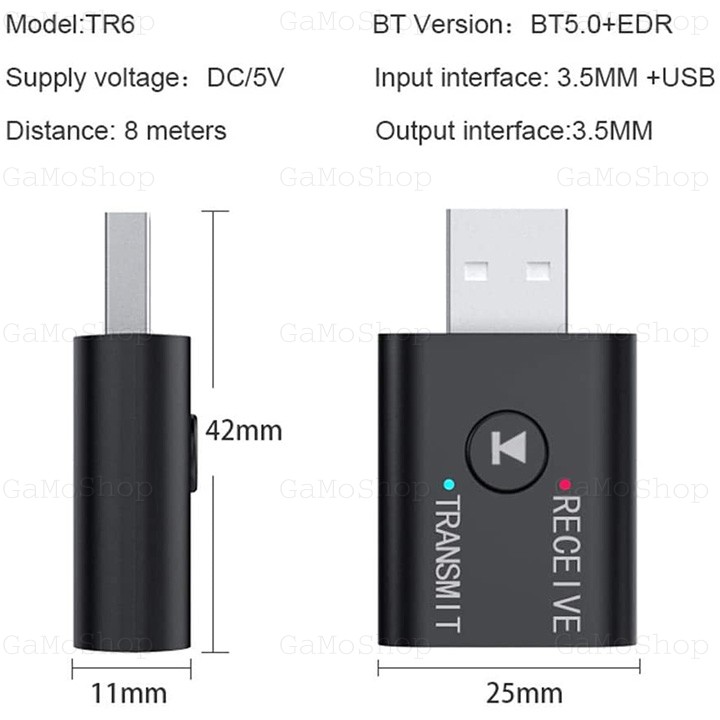 [HCM]Usb Bluetooth 5.0 TR6 Thu Và Phát Bluetooth Âm Thanh Stereo 2 Chức Năng