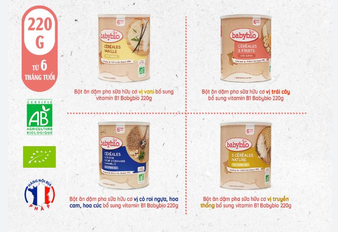 Thực phẩm bổ sung bột ăn dặm pha sữa hữu cơ bổ sung vitamin B1 Babybio