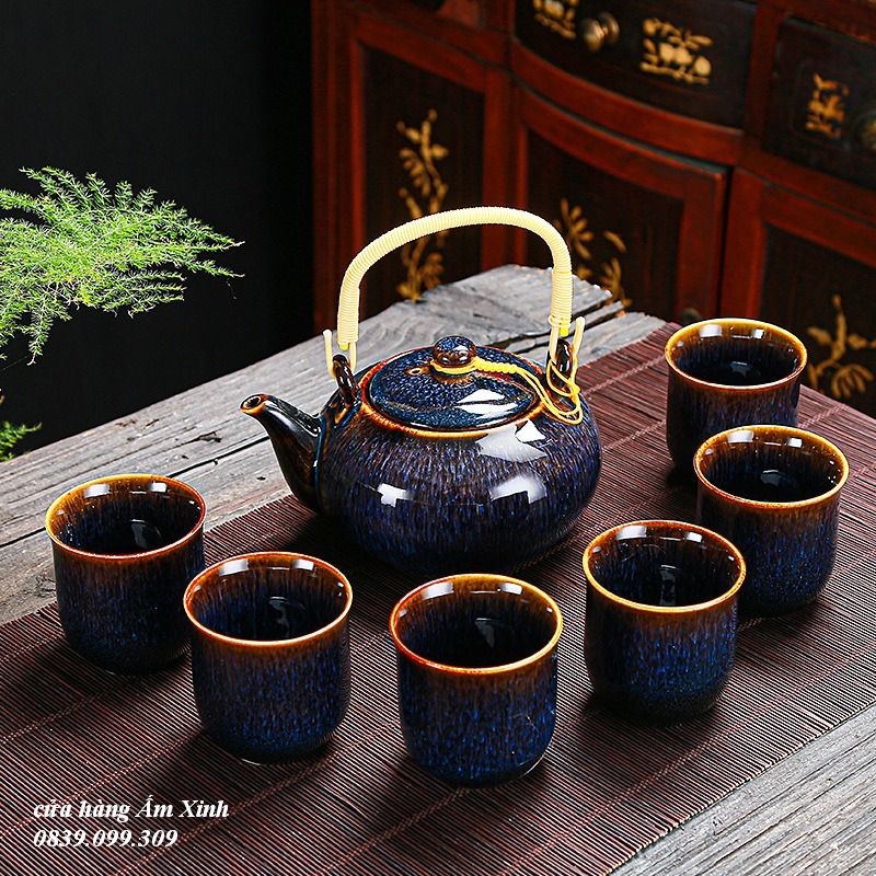 Bộ ấm chén pha trà men thiên mục Lông thỏ hỏa biến