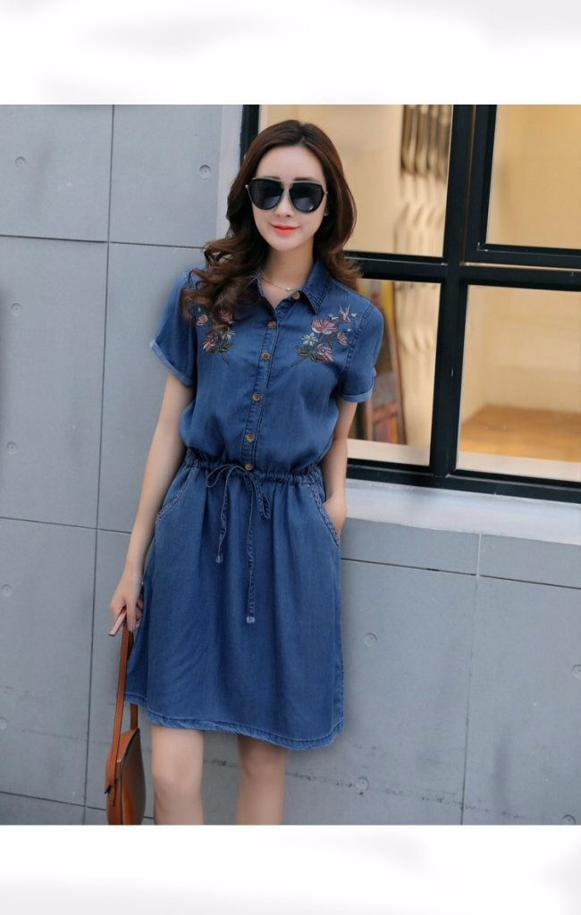 ĐẦM JEAN THÊU HOA EO THẮT NƠ NGOCTRANSHOP - NT1048