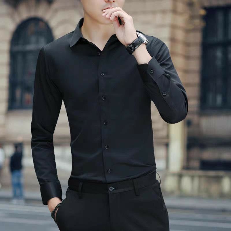 Áo sơmi nam trơn dài tay dáng ôm Hàn Quốc(Xanh dương nhạt)