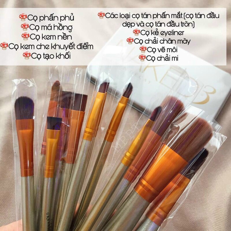Bộ cọ trang điểm 12 cây naked3 kèm hộp đựng xinh xắn