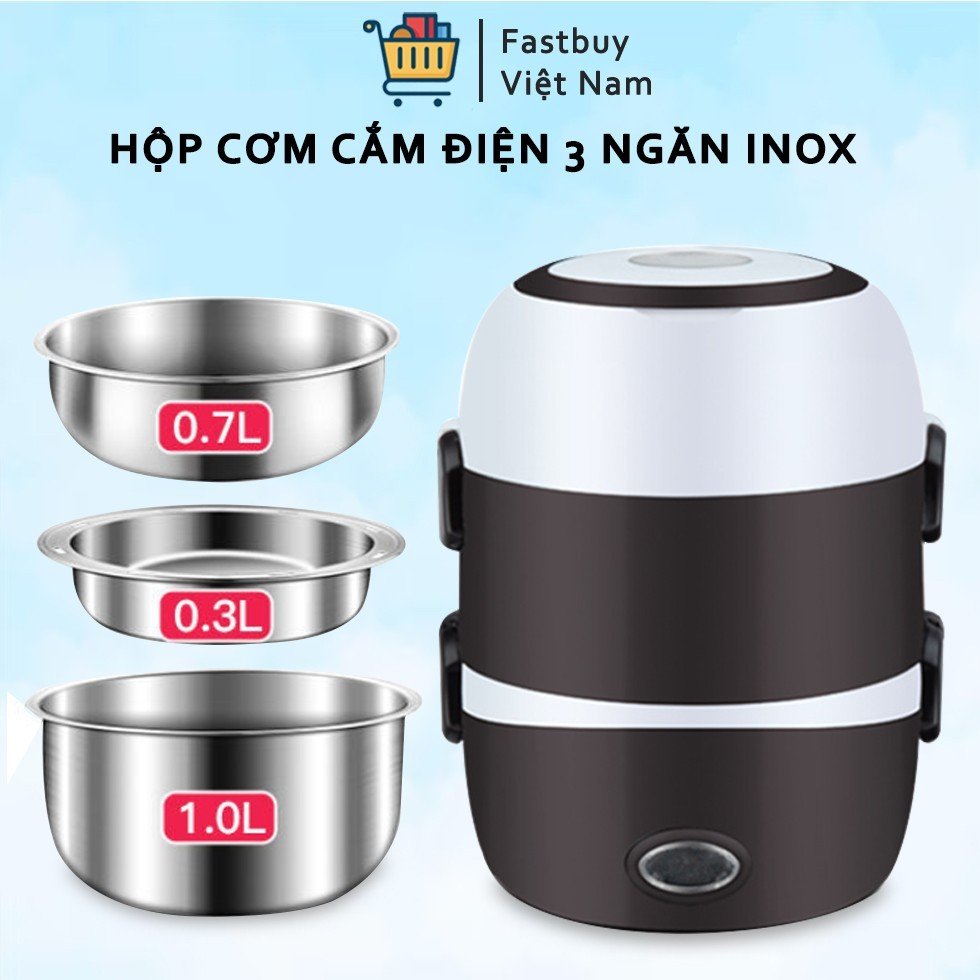 Hộp cơm cắm điện 3 tầng Zhengbangle ,3 ngăn tách biệt được làm hoàn toàn từ inox an toàn với sức khỏe người dùng