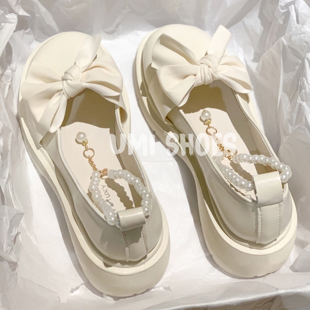 HOT NOWSHIP Giày Lolita Nữ Mary Quai Ngọc Hột Soàn Cài Thời Trang Phối Nơ Màu Đen/Kem Hot Mới Học Sinh Đi Chơi Xinh Đẹp