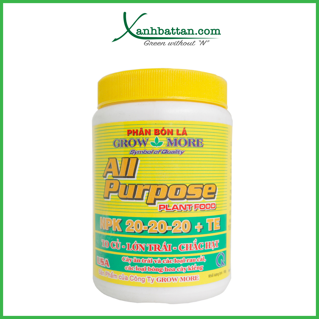 Phân Bón NPK Growmore All Purpose 20-20-20+Te Lọ 100 Gram