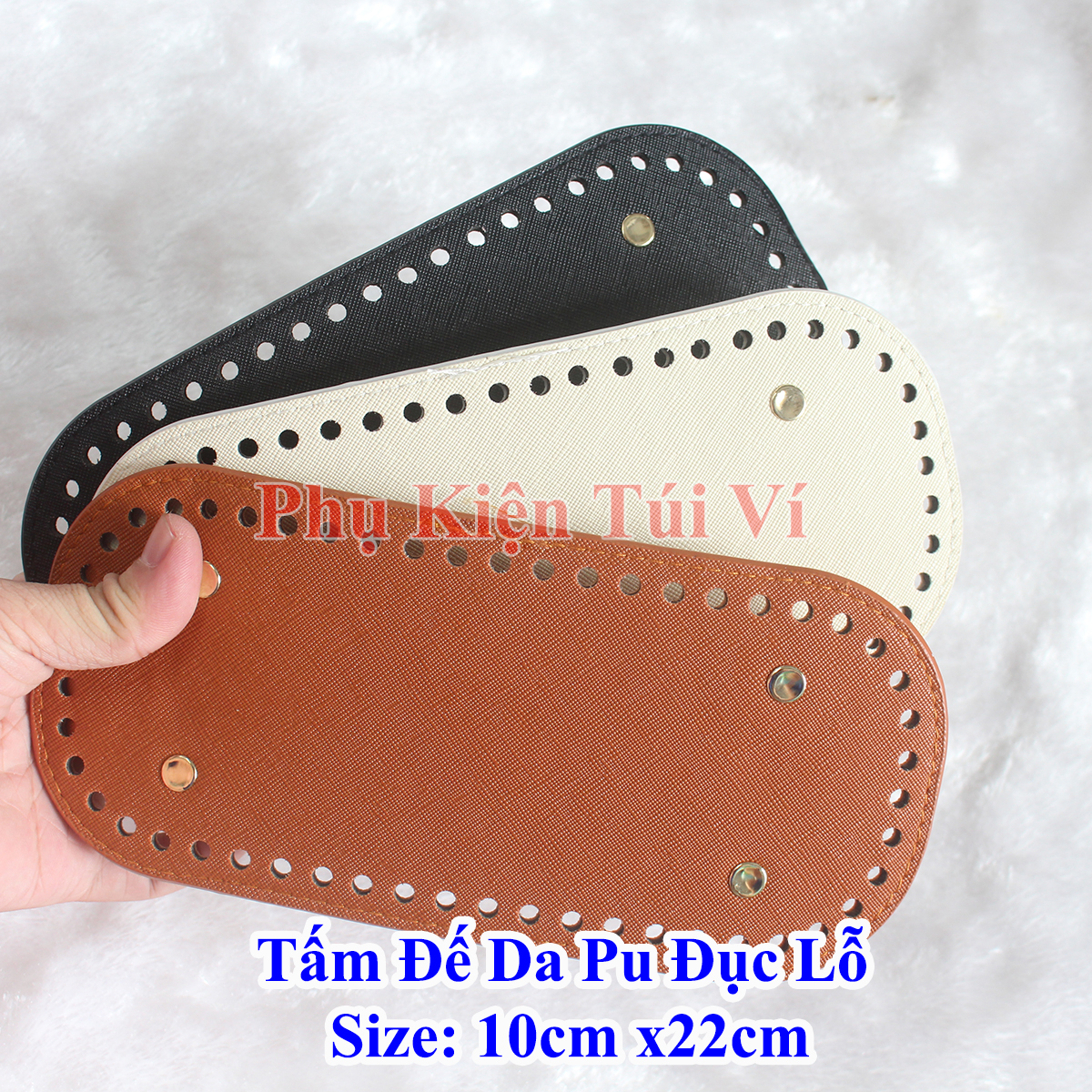 Tấm đế da pu đục lỗ 10x22cm làm túi xách (57k/cái)