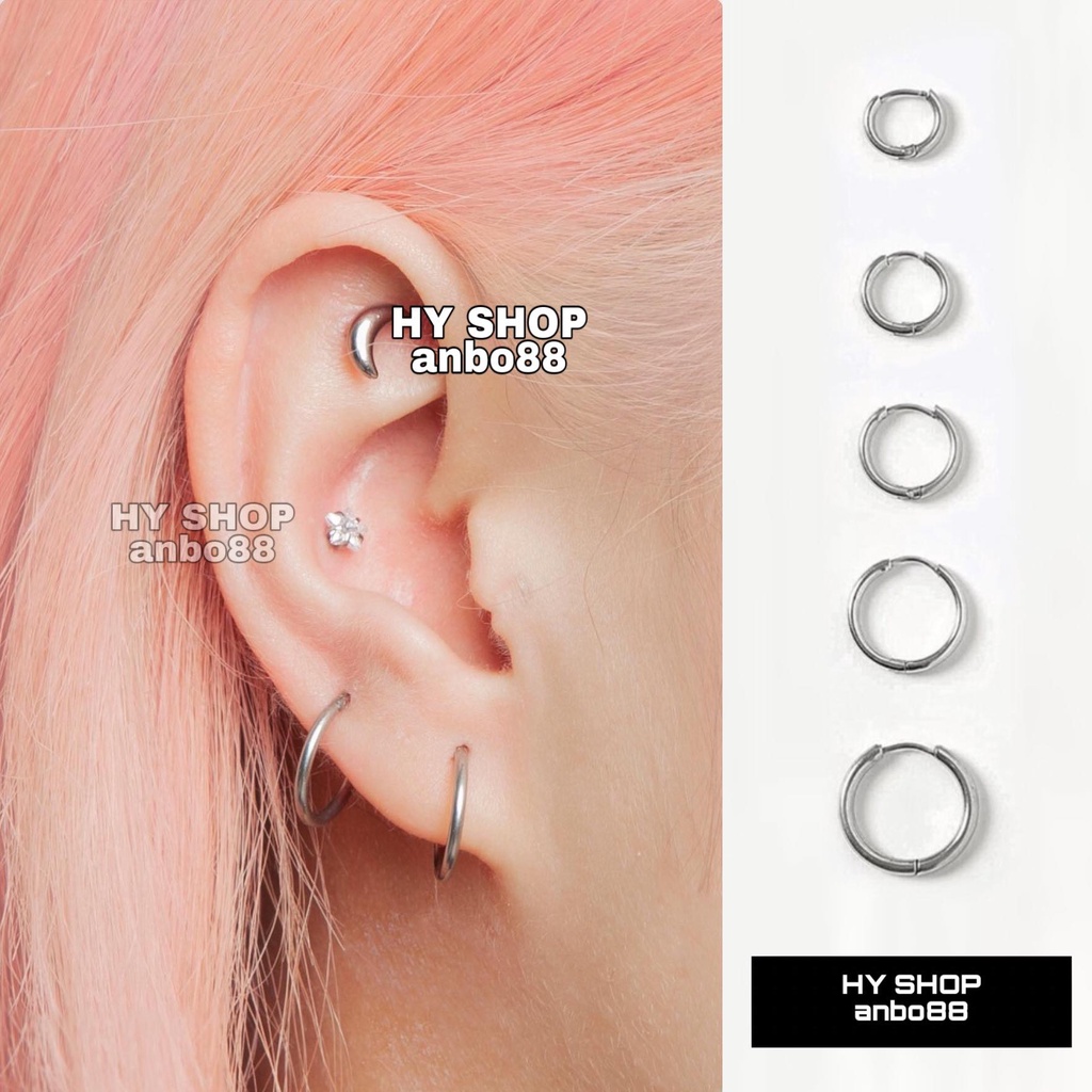 Khuyên tai Bông tai titan tròn basic mỏng siêu bền không dị ứng không gỉ không đen khuyên tai unisex cho nam nữ