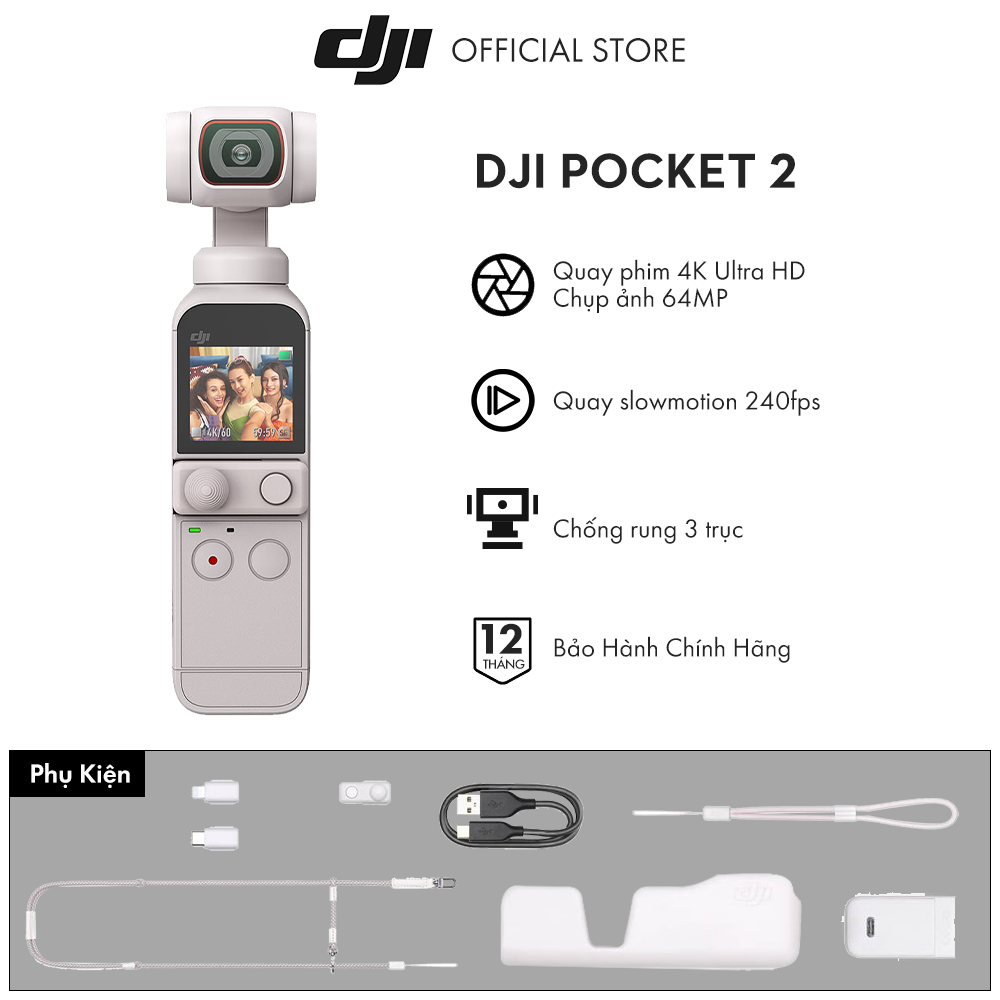 Máy quay phim hàng động DJI Osmo Pocket 2 Sunset White 4K 60fps Hàng chính