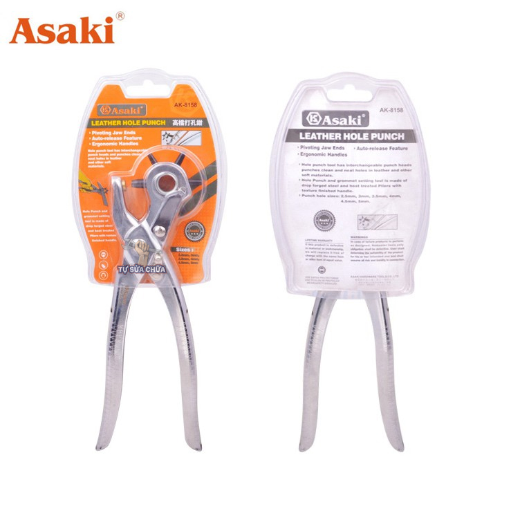 Kìm bấm lỗ đa năng cao cấp AsakI ak-8158 chuyên bấm lỗ dây nịt, thắt lưng, bấm dây da đồng hồ, giày dép, bìa cứng
