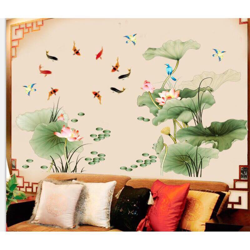 Decal dán tường hoa sen 3D mẫu mới sang chảnh