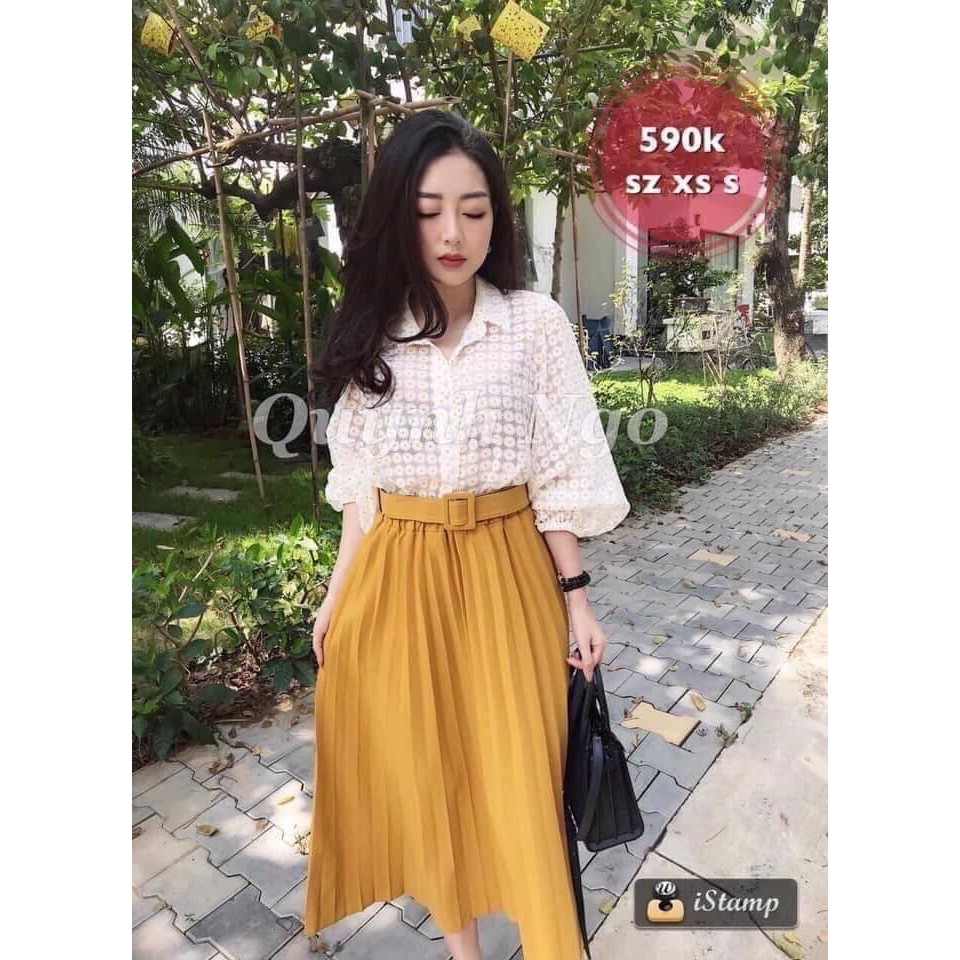 Chân Váy Xếp Ly Dài Hàng QC CÓ KÈM ĐAI