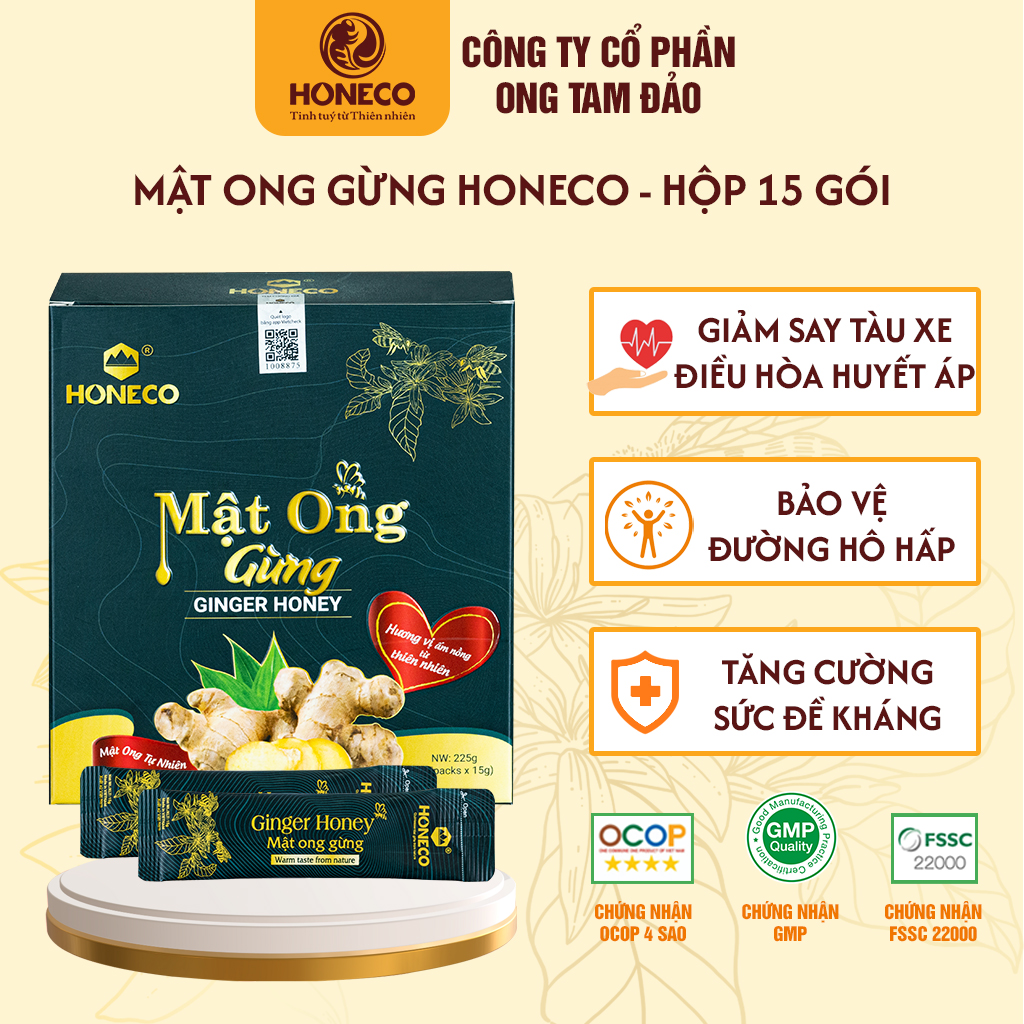 Mật ong gừng HONECO (Hộp 15 gói tiện lợi)