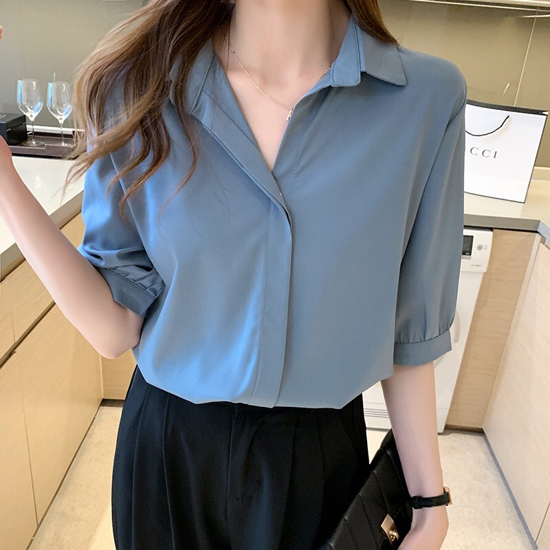 Áo sơ mi nữ tay lỡ phồng màu trơn thời trang PONIVALAZA cao cấp trẻ trung năng động, Chất liệu mềm mịn thoáng mát lên form cực chuẩn