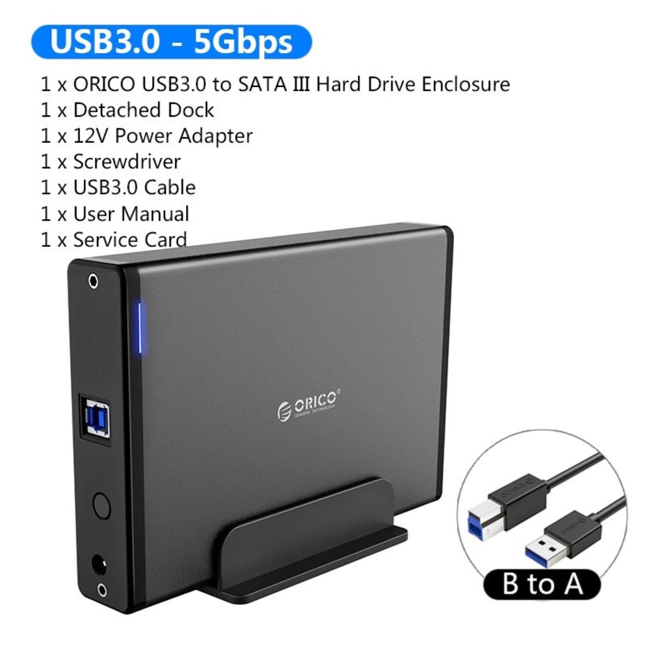 Hdd box 3.5" orico 7688u3 / 7688c3 vỏ kim loại - hộp đựng ổ cứng pc sata usb 3.0 bh 12 tháng 7688c3 usb 3.0 type-c sata 3.0 3.5" 12v2a 16tb cho hdd ssd