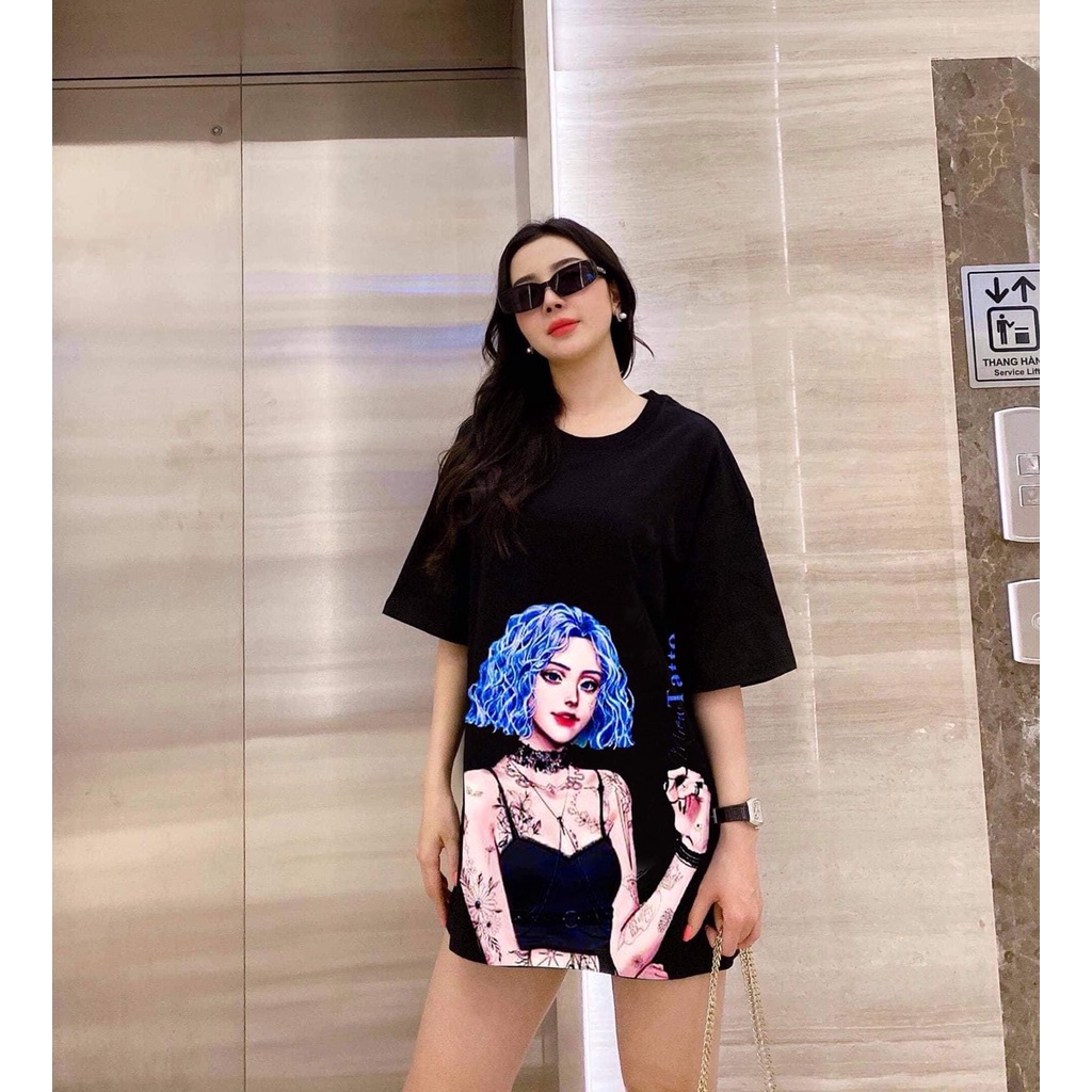Áo phông tay lỡ cô gái tóc xanh siêu hot HARI