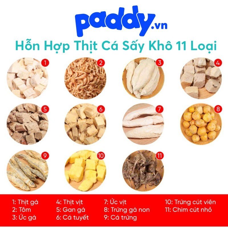 Hỗn hợp thịt cá sấy khô cho chó mèo 11 loại 100g