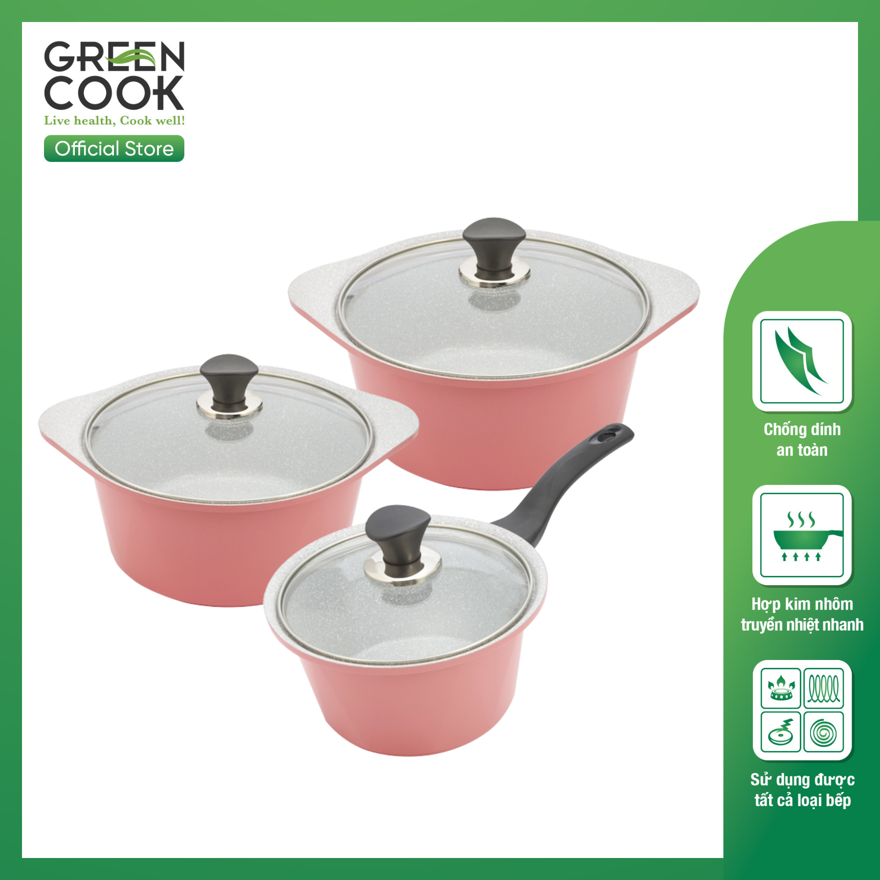 Bộ 3 nồi đúc ceramic vân đá chống…