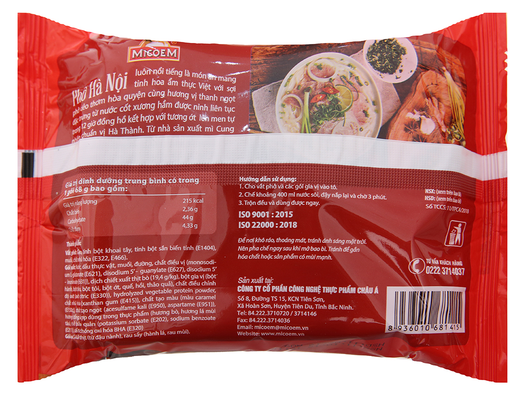 Thùng Phở Gà/ Bò Hà Nội Micoem Cung Đình (30 Gói x 68g)