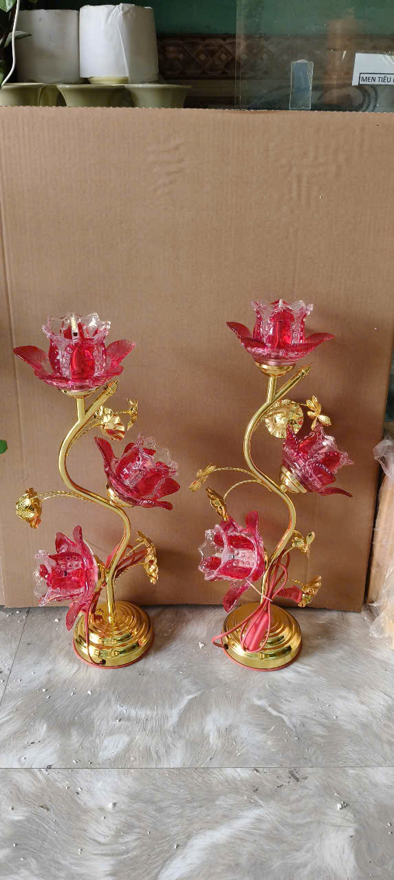 Đèn thờ thủy tinh hoa 3 bông hoa sen bóng đèn léd tiết kiệm điện năng nhiều kích cỡ