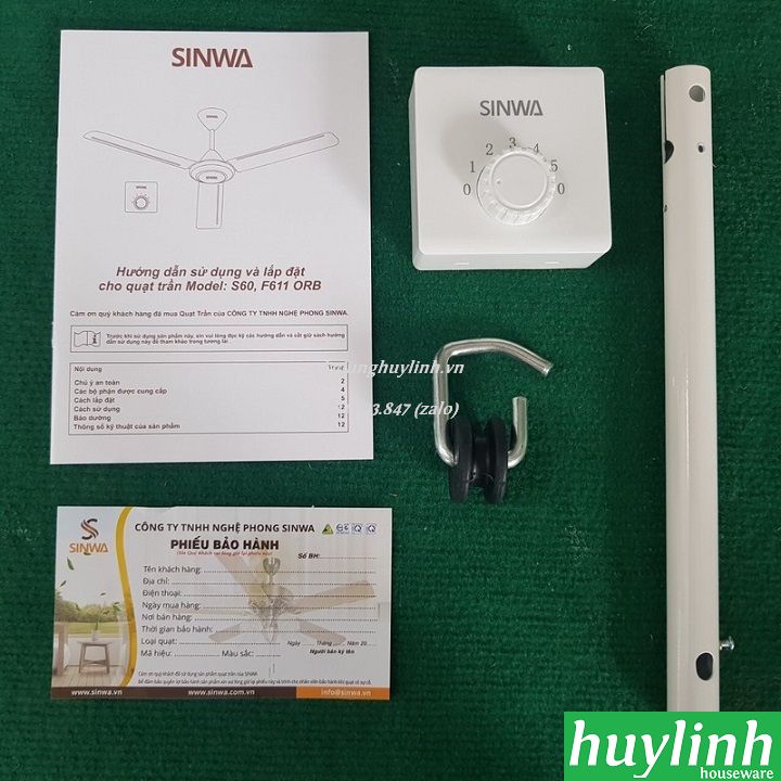 [HCM]Quạt trần cánh sắt Sinwa S60 - 3 cánh