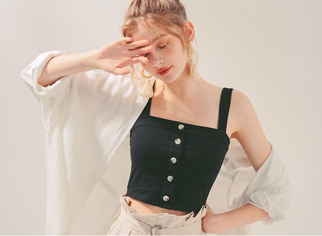 Áo dệt kim 2 dây cổ vuông nút trước