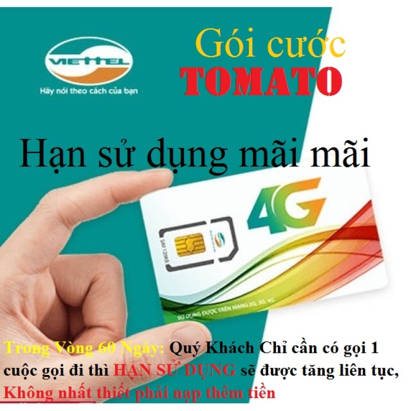 [HCM]Sim Viettel Trả trước Hạn sử dụng Mãi Mãi Gói cước Tomato Không cần phải nạp thêm tiền hàng tháng có thể đăng ký nhiều gói cước 4G Gọi nội mạng miễn phí khác