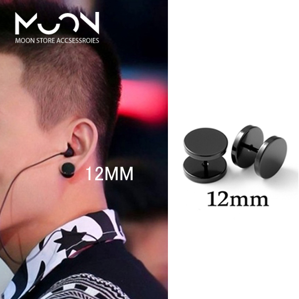 [HCM]Bông tai nam titan cục tạ nút tròn cỡ 12mm màu đen hàng loại tốt nhẵn bóng to nổi bật - moon store acc
