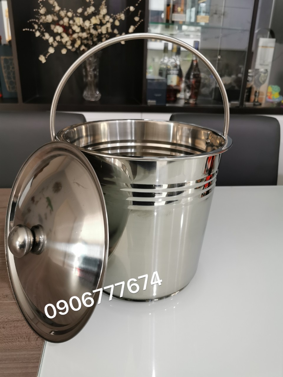 XÔ INOX CÓ NẮP ĐỰNG NƯỚC LÈO/ ĐỰNG ĐÁ