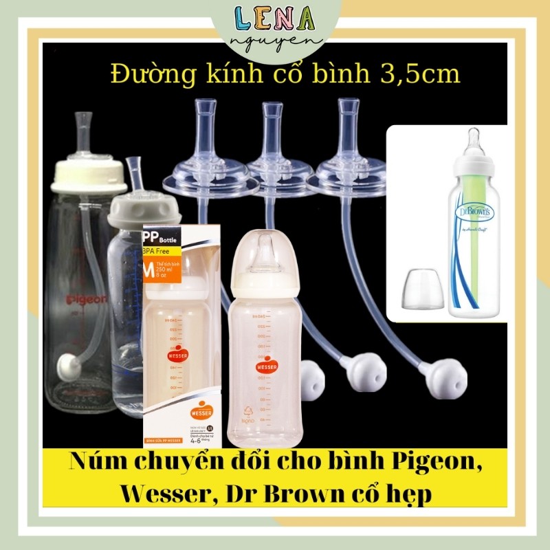 Núm hút cho bình sữa cổ hẹp chống sặc 💖💖 bộ chuyển đổi núm vú cho bình sữa pigeon, wesser, dr brown cổ hẹp