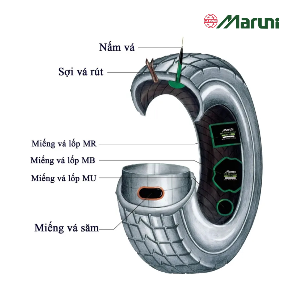 Miếng vá lốp không săm Nhật Bản Maruni MU-A0 (34mm)