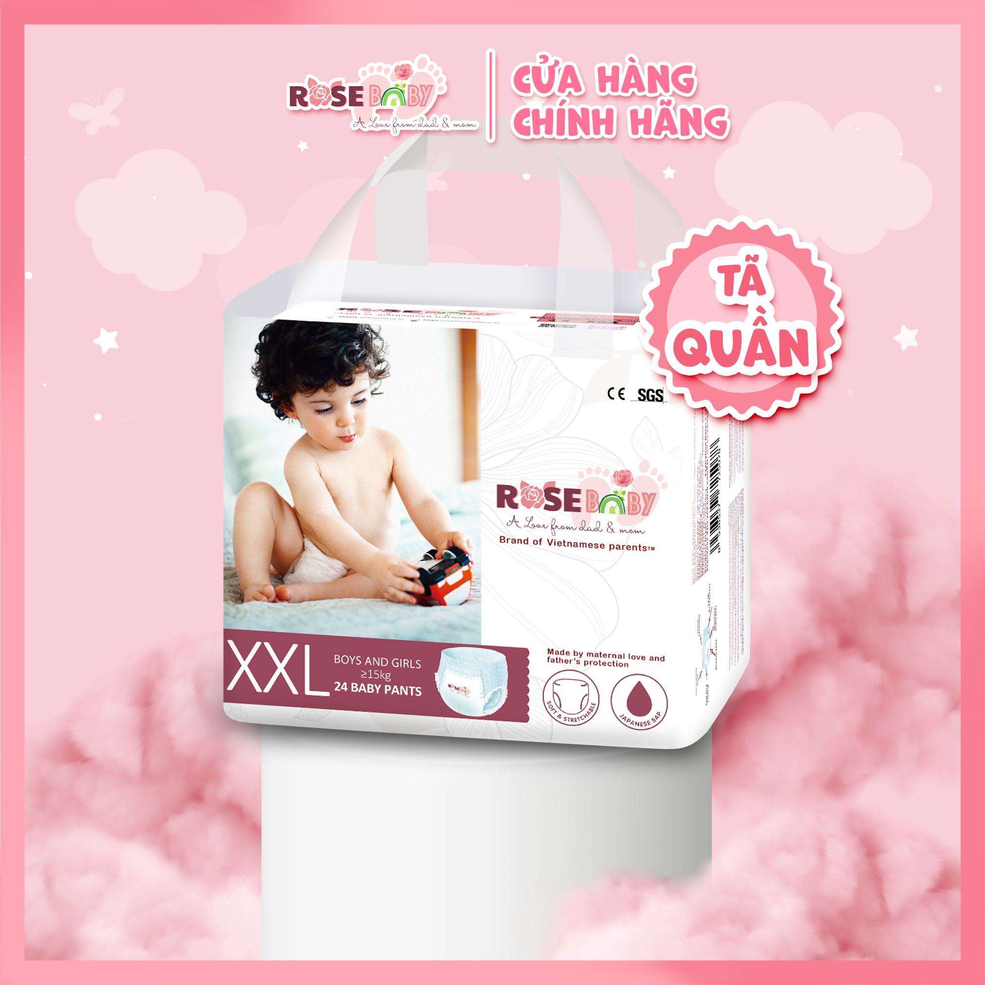 Bịch Tã Quần ROSE BABY Size XXL (24 miếng)