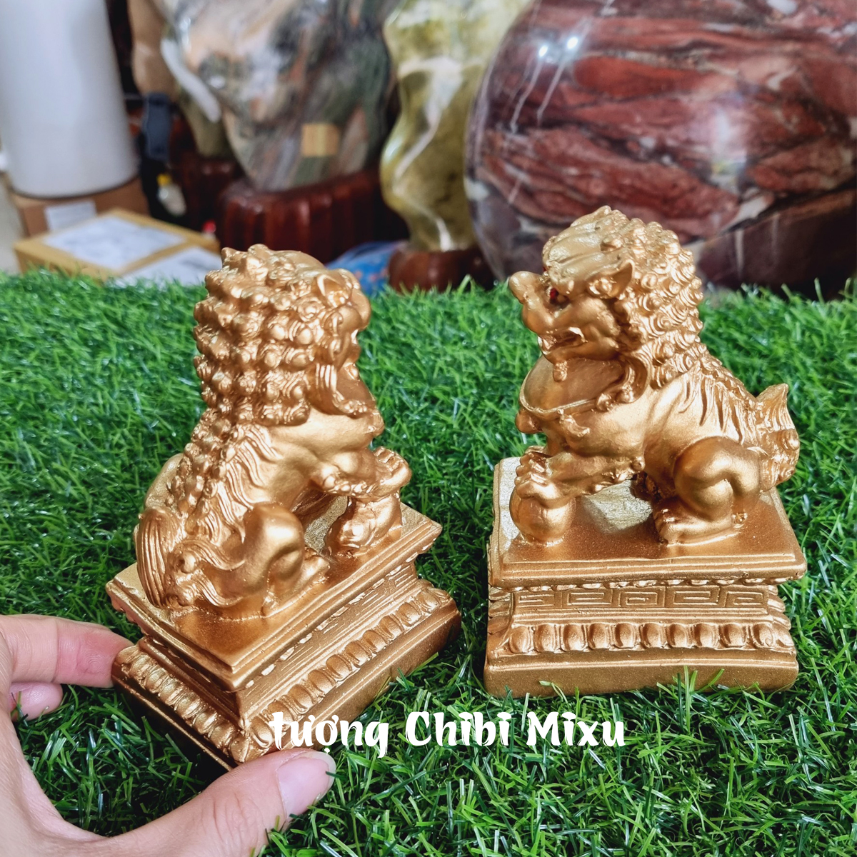 Bộ 02 tượng Kỳ Lân giả đá size 12cm