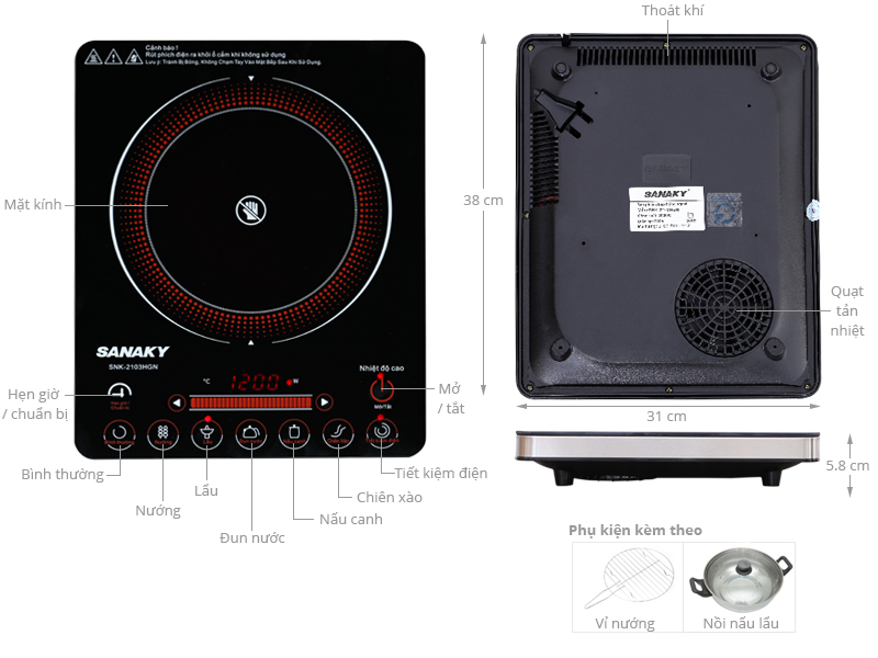 Bếp hồng ngoại Sanaky (Nhật Bản) SNK-2103HGN (Mới 100%, bảo hành chính hãng 12 tháng)