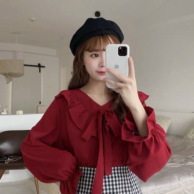 Set váy lai tam giác có lót dáng dài xoè kèm áo tay dài bèo voan cotton lạnh T1026a