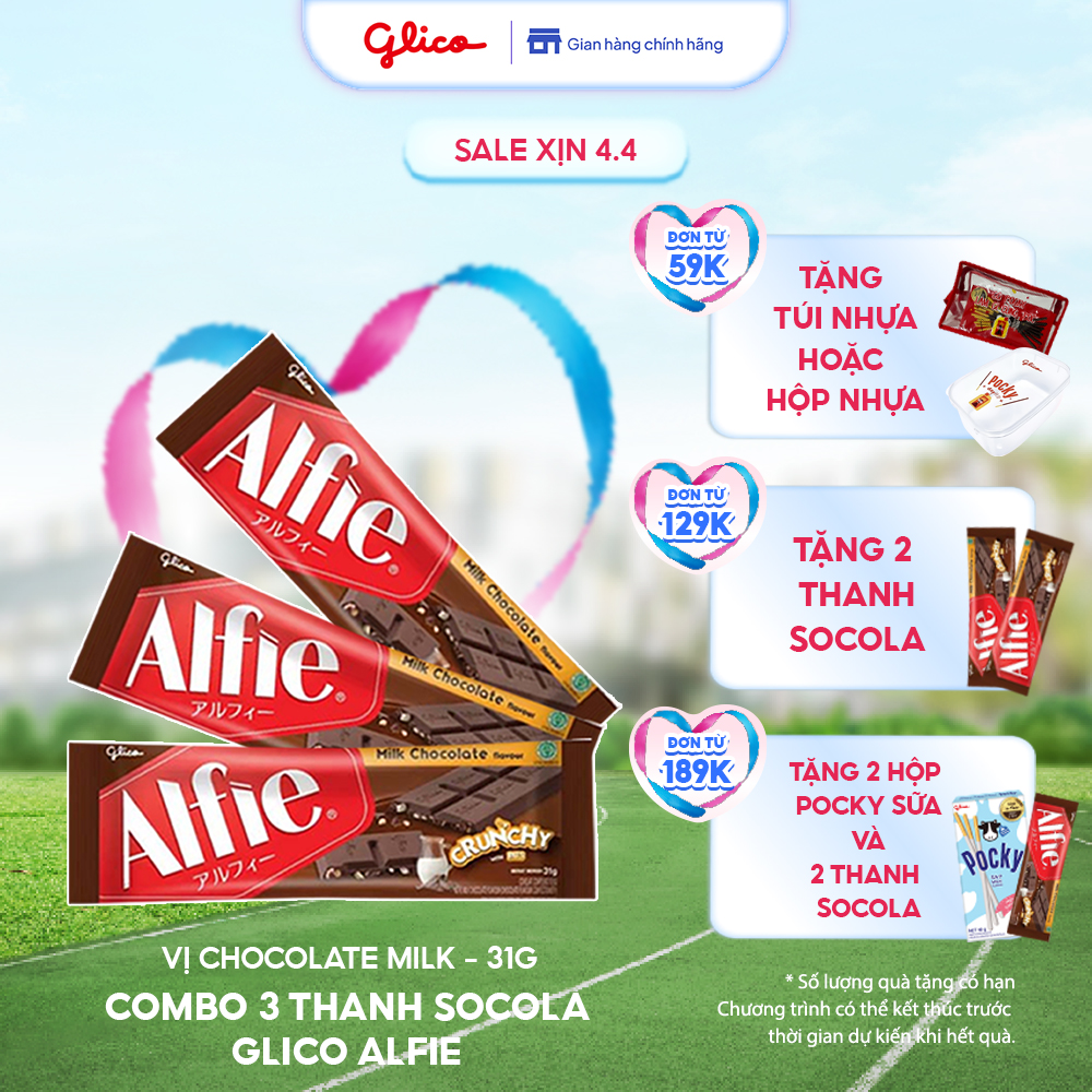 Combo 3 thanh Socola Dạng Thanh Glico Alfie vị Socola