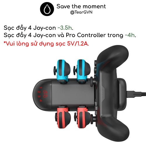 Dock sạc 4 Joy-con và Switch Pro Controller DOBE có led báo trạng thái sạc cho Nintendo Switch OLED / Switch 1
