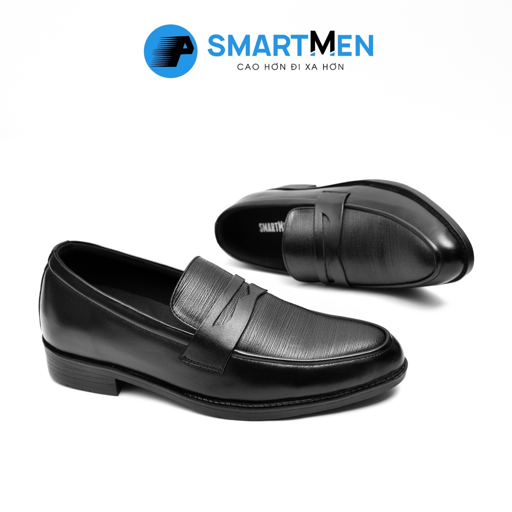 Giày lười công sở tăng chiều cao da bò SmartMen GL-04 đen