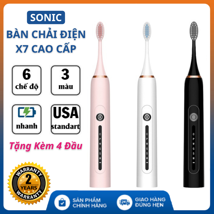 Bàn Chải Điện Sonic X7 Bản Nâng Câp Của X3 - Công Nghệ Châu Âu, Hộp Đựng Sang Trọng, Rung siêu mạnh, sạc 1 lần dùng 2 tháng -Tặng đầu bàn chải và quà tặng