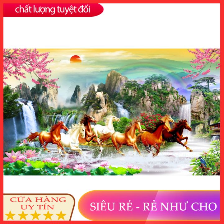 Tranh dán tường 3d mã đáo thành công phòng khách